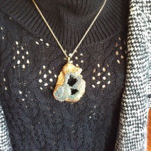 CATO Semi-Precious Stone (Drusy) and Gold Tone Long Necklace, NWT